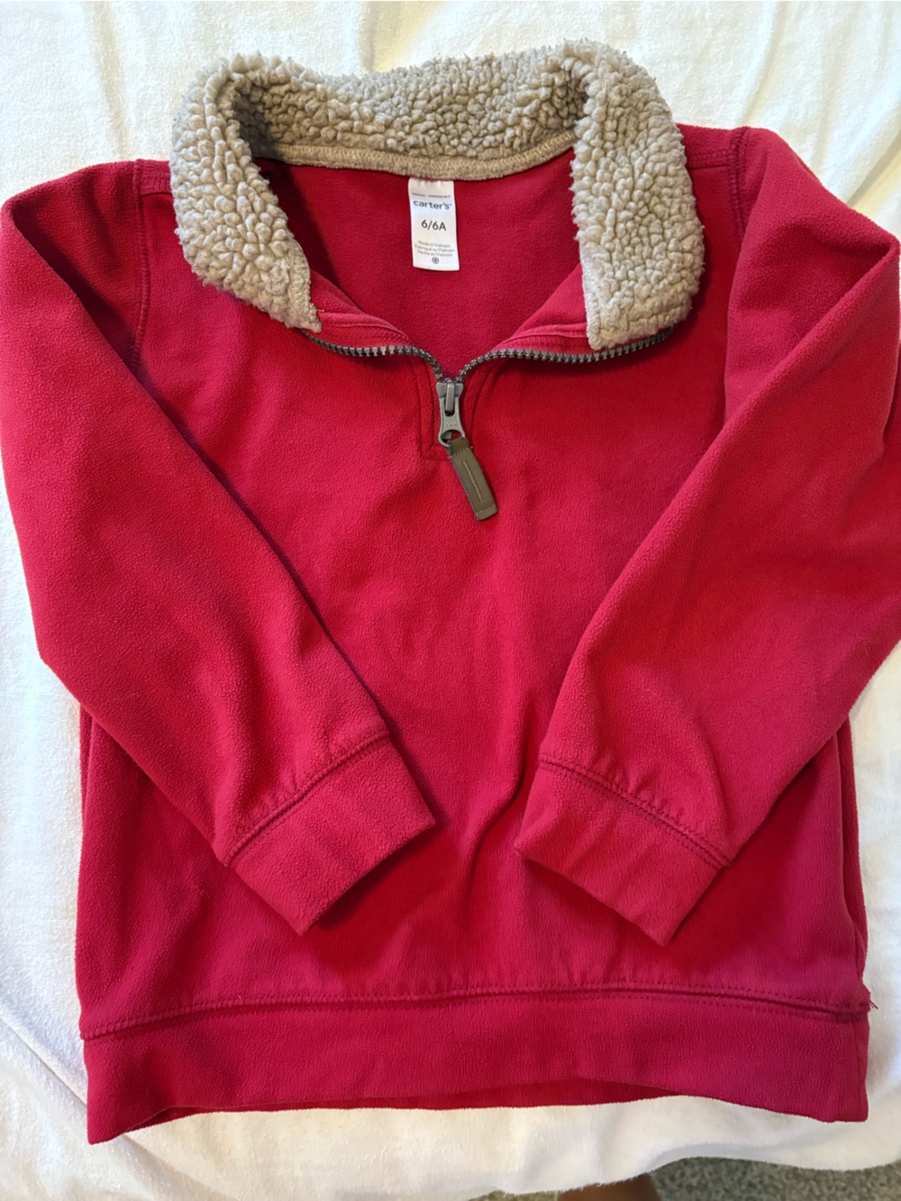 Carter's Red Fleece Pullover with Cream Sherpa Collar